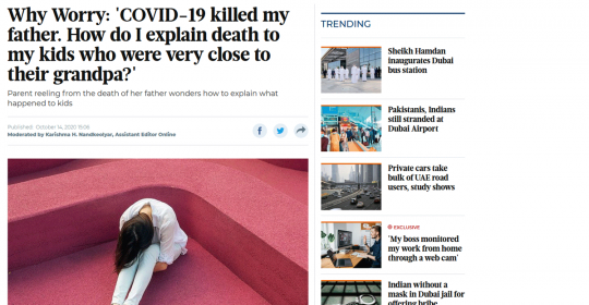 ‘COVID-19 killed my father’ – Psychologist, Aamnah, Explains How to Grieve in Times of COVID – Gulf News Article