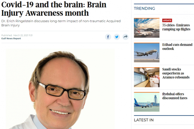 Covid-19 and the brain: Brain Injury Awareness month – Neurologist, Prof. Erich in Gulf News