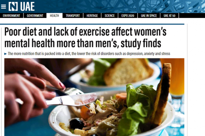 Poor diet and lack of exercise affect women’s mental health more than men’s – Dubai Psychologist, Dr. Fabian, explains the connection in The National